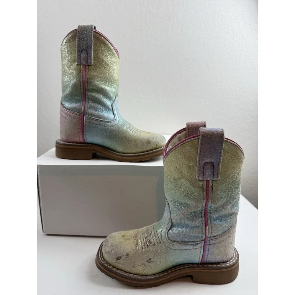 Dan Post Metallic Rainbow Ombre Roper Boots Girls Size 9D Western Cowgirl Boots